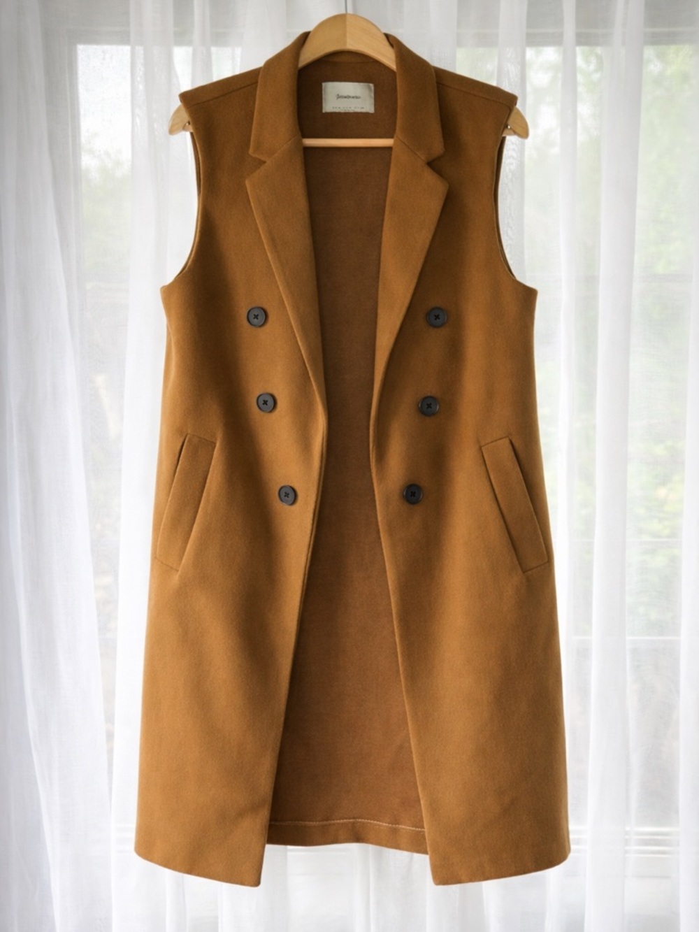 Stradivarius Camel Sleeveless Blazer Vest Double Breasted Chic Western Medium